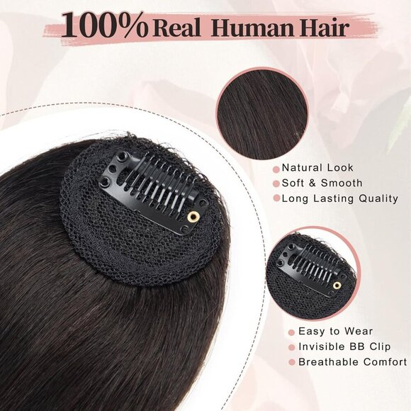 Hair Clip Brown Black Human Hair French Bangs Clip in Extensions for Women main image 4
